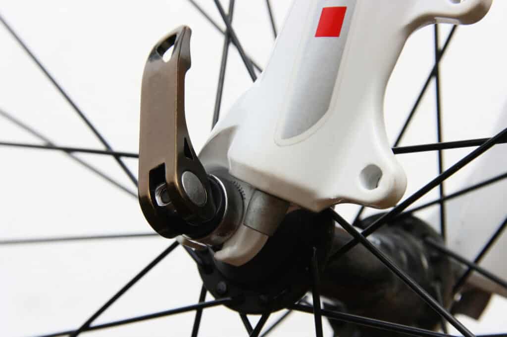 How To Lock a Bike Without a Rack image of front wheel quick release