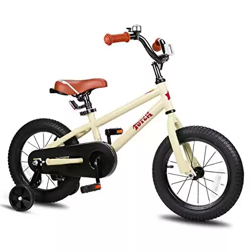 JOYSTAR 14 Inch Kids Bike for 3 4 5 Years Boys Girls Gifts Bikes Children Toddler Bicycles with Training Wheels BMX Style 85% Assembled Beige