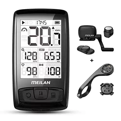 MEILAN Blade Wireless Bike Computer Cycling Computer with Backlight Speed Cadence Sensor Included Bluetooth ANT+ 80 Hours Battery 2.5in Screen Bicycle Computer Road Bike Waterproof M4