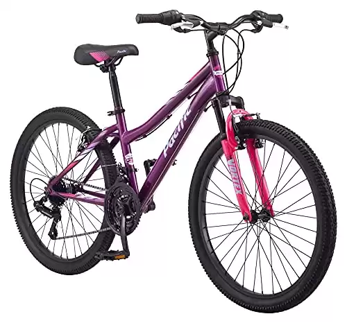 Pacific Cavern Girls Mountain Bike, 24-Inch Wheels, 21-Speed Twist Shifters, 14-Inch Steel Frame, Purple
