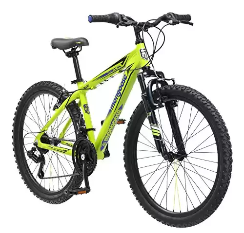 Mongoose Boys Mech Mountain Bicycle, 13"/One Size, Bright Green, 24-Inch Wheels